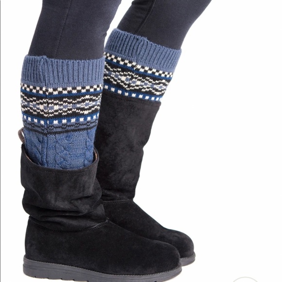 Muk Luks Reversible Boot Toppers, Blue/White/Black, NWT, pet/smoke free home - Picture 1 of 13